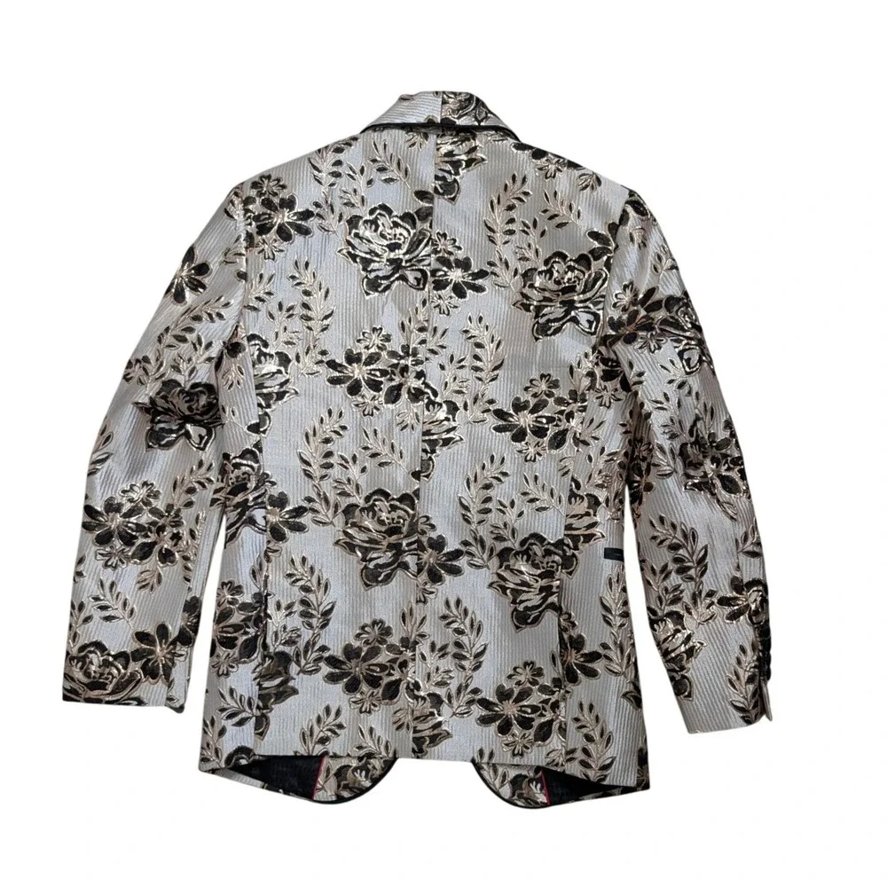 Floral Brocade Blazer Men 36R Cream Black Jacquard Prom Event Old‎ Money Party